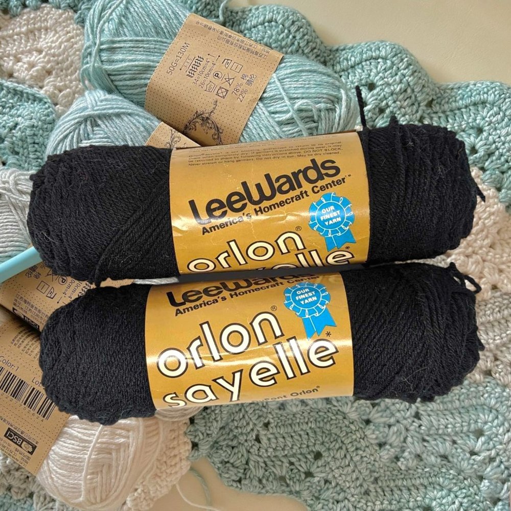 LeeWards Orlon Sayelle Black Yarn Bundle of 2 Skeins 4oz